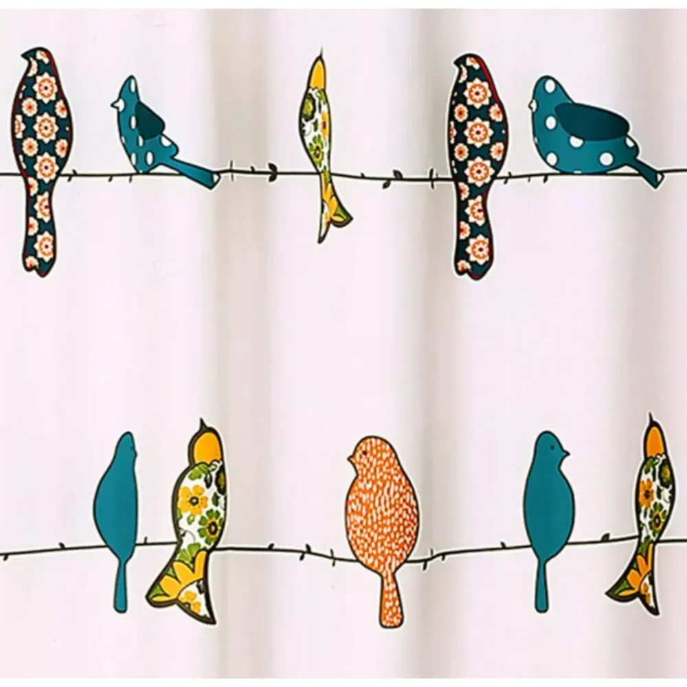 Lush Decor—Birds on a Wire Shower Curtain Whimsical Floral White Blue Orange
